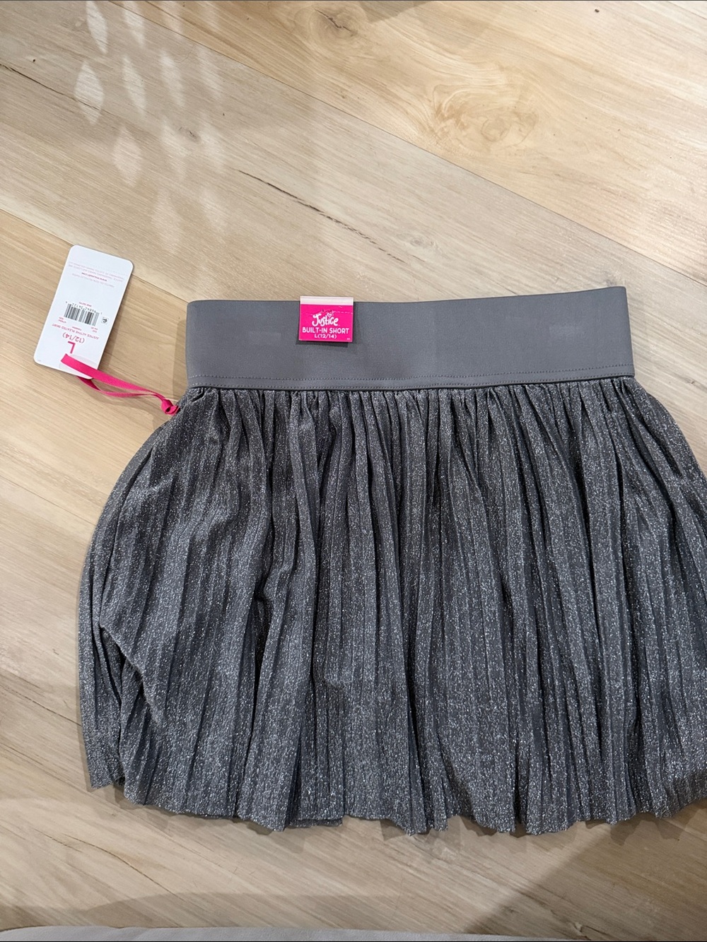 Justice Girls' Glitter Pleated Mini Skirt - Gray